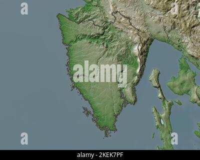 Istarska, county of Croatia. Elevation map colored in wiki style with lakes and rivers Stock Photo