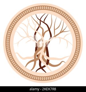 The tree of life, an ancient Celtic symbol, decorated with Scandinavian patterns. Beige fashion design. Stock Vector