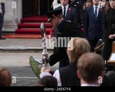 The Earl of Wessex lays a wreath during the Remembrance Sunday service at the Cenotaph, in Whitehall, London. Picture date: Sunday November 13, 2022. Stock Photo