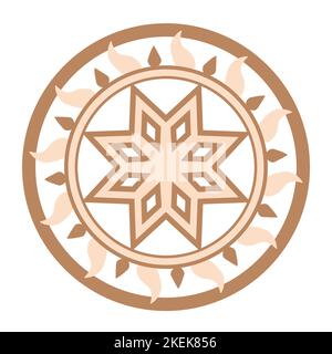 Alatyr, an ancient Slavic symbol, decorated with Scandinavian patterns. Beige fashion design. Stock Vector