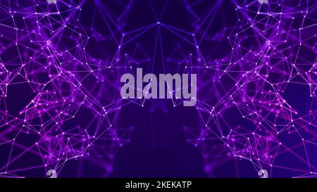 Data symmetry or neurons in a brain connection lines and dots for artificial intelligence concept. Abstract polygonal technology background. Stock Photo