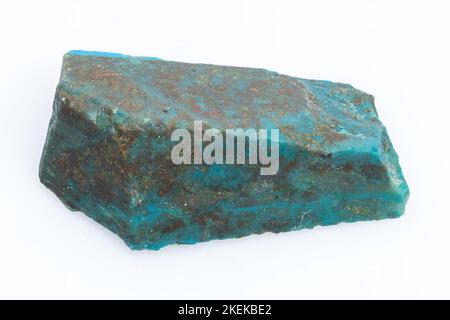 Natural Chrysocolla stone on a white background. Mineral of blue and bluish-green color Stock Photo