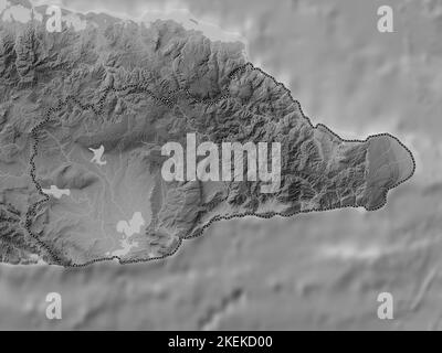 Guantanamo, province of Cuba. Grayscale elevation map with lakes and rivers Stock Photo