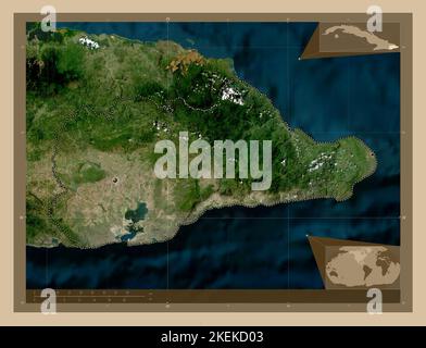 Guantanamo, province of Cuba. Low resolution satellite map. Locations of major cities of the region. Corner auxiliary location maps Stock Photo