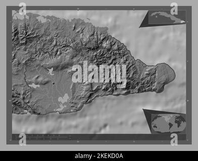 Guantanamo, province of Cuba. Bilevel elevation map with lakes and rivers. Corner auxiliary location maps Stock Photo