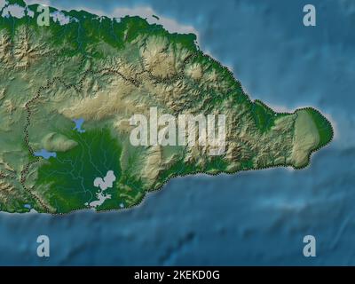 Guantanamo, province of Cuba. Colored elevation map with lakes and rivers Stock Photo