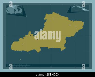 Las Tunas, province of Cuba. Solid color shape. Locations of major cities of the region. Corner auxiliary location maps Stock Photo