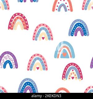 Rainbow seamless pattern in pastel colors. Scandinavian baby hand drawn illustration perfect for textiles and newborn clothes. Stock Vector