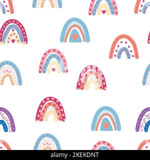 Rainbow seamless pattern in pastel colors. Scandinavian baby hand drawn illustration perfect for textiles and newborn clothes. Stock Vector