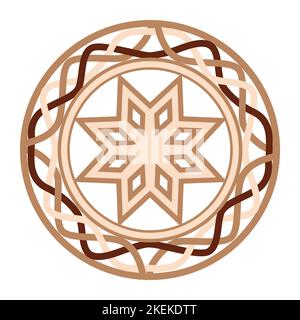 Alatyr, an ancient Slavic symbol, decorated with Scandinavian patterns. Beige fashion design. Stock Vector