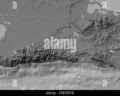 Santiago de Cuba, province of Cuba. Bilevel elevation map with lakes and rivers Stock Photo