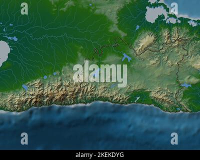 Santiago de Cuba, province of Cuba. Colored elevation map with lakes and rivers Stock Photo