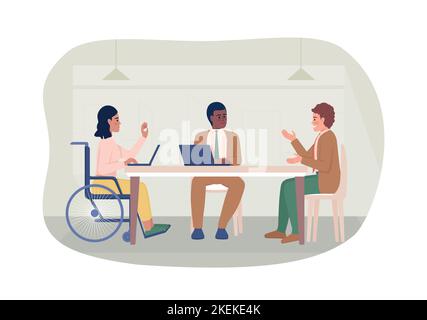 Disabled woman at meeting 2D vector isolated illustration Stock Vector
