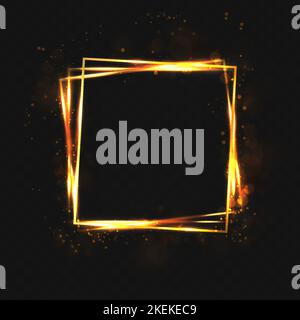 illustration. Golden fire squares with glare and sparcles on dark background. Stock Vector