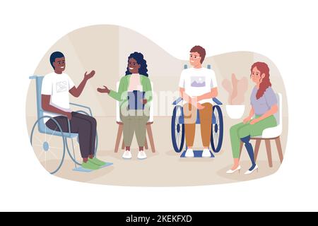 Support group for disabled patients 2D vector isolated illustration Stock Vector