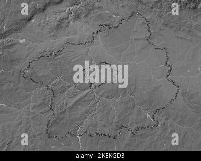 Stredocesky, region of Czech Republic. Grayscale elevation map with lakes and rivers Stock Photo