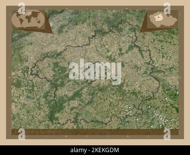 Stredocesky, region of Czech Republic. Low resolution satellite map. Corner auxiliary location maps Stock Photo