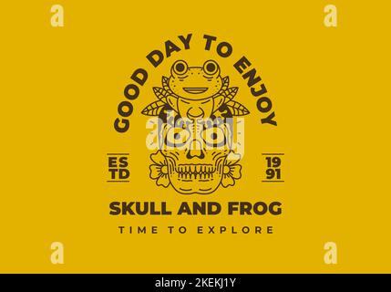 Vintage art illustration design of a frog sit on the skull Stock Vector ...