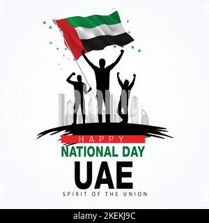 happy national day UAE. 3d flag with flying butterfly. abstract vector illustration design Stock Vector