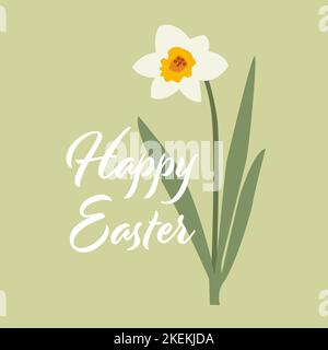 Happy Easter greeting with daffodil flower. Stock Vector