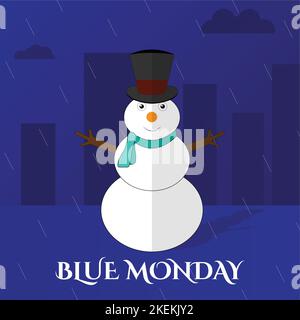 Snowman on blue monday concept illustration. Stock Vector
