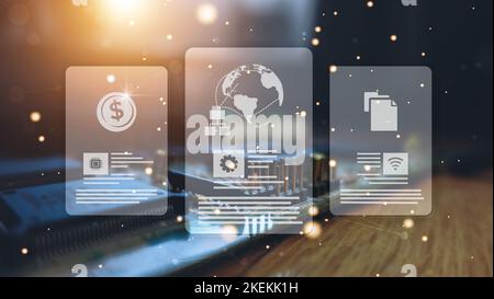 Server encryption database and data storage concept. Cyber security control and cloud technology with encrypted firewall protection. Stock Photo