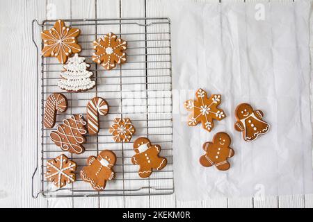 Gingerbread cookies on the white wooden table Stock Photo