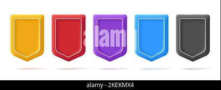 3d render shields icon set, empty security shape, isolated in different colors Stock Vector