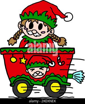 Child in Gnomes Costume Riding on Train Stock Vector