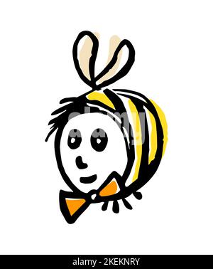 Funny cute yellow bee. Friendly cartoon bee character. Vector, illustration. Stock Vector