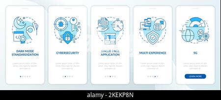 Digital technology trends blue onboarding mobile app screen Stock Vector