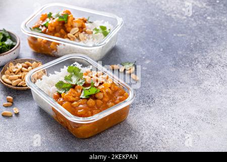 Vegan meal prep idea vegetable and chickpeas curry with rice Stock Photo