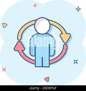 People referral icon in comic style. Business communication cartoon vector illustration on white background. Reference teamwork splash effect business Stock Vector