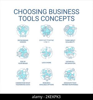 Choosing business tools turquoise concept icons set Stock Vector