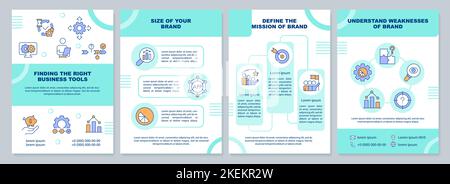 Finding right business tools turquoise brochure template Stock Vector