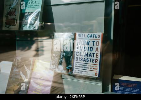 Strasbourg, France - Oct 28, 2022: Bill Gates book How to avoid a climate disaster - in book showcase window Stock Photo