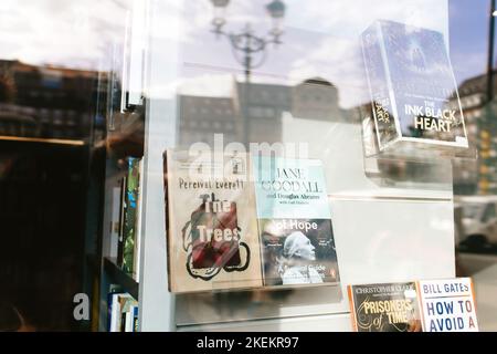 Strasbourg, France - Oct 28, 2022: Jane Goodall and Douglas Abrams, Percival Everett The trees - books showcase bookstore window Stock Photo