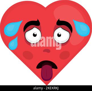 vector cartoon character illustration of an exhausted heart, with his tongue hanging out and drops of sweat falling from his head Stock Vector