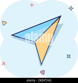 Paper plane icon in comic style. Sent message cartoon vector illustration on white isolated background. Air sms splash effect business concept. Stock Vector