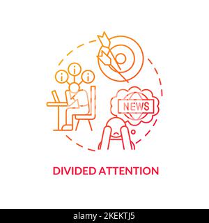 Divided attention red gradient concept icon Stock Vector