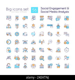 Social engagement RGB color icons set Stock Vector