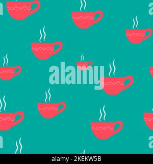 seamless pattern mug with steam. hand drawn Stock Vector