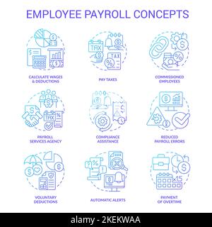 Employee payroll blue gradient concept icons set Stock Vector