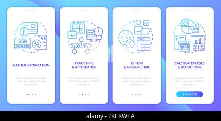 Payroll processing stages blue gradient onboarding mobile app screen Stock Vector