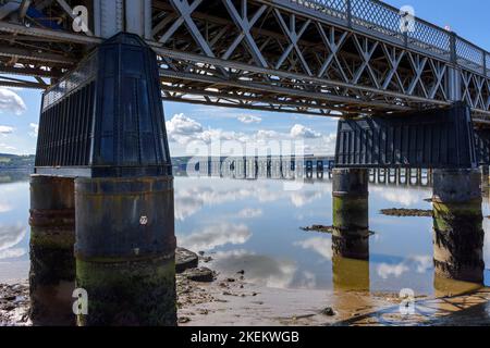 The Tay railway bridge from the river Tay riverside walk.  Dundee, Scotland, UK Stock Photo