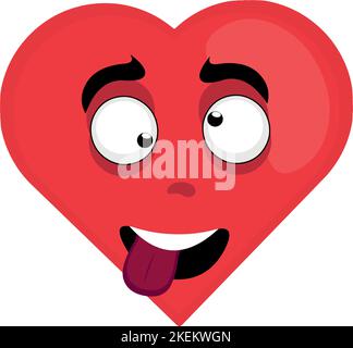 vector character illustration of a cartoon heart with a crazy expression and tongue out Stock Vector