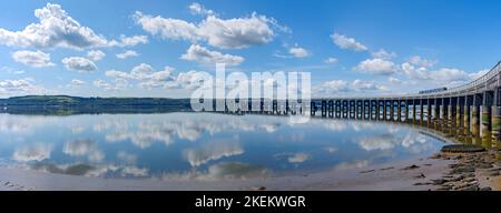 The Tay railway bridge from the river Tay riverside walk.  Dundee, Scotland, UK Stock Photo