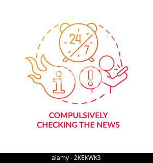 Compulsively checking news red gradient concept icon Stock Vector