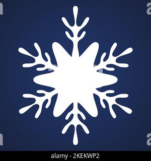 Snowflake. Festive ornament. Vector illustration. Isolated blue background. Flat style. A fragile crystal of intricate shape. Frostwork. Snow flakes. Stock Vector