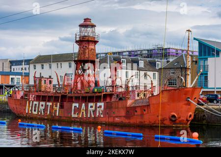 The North Carr lightship, the last remaining Scottish lightship, built 1933, West Victoria Dock, Dundee, Scotland, UK Stock Photo